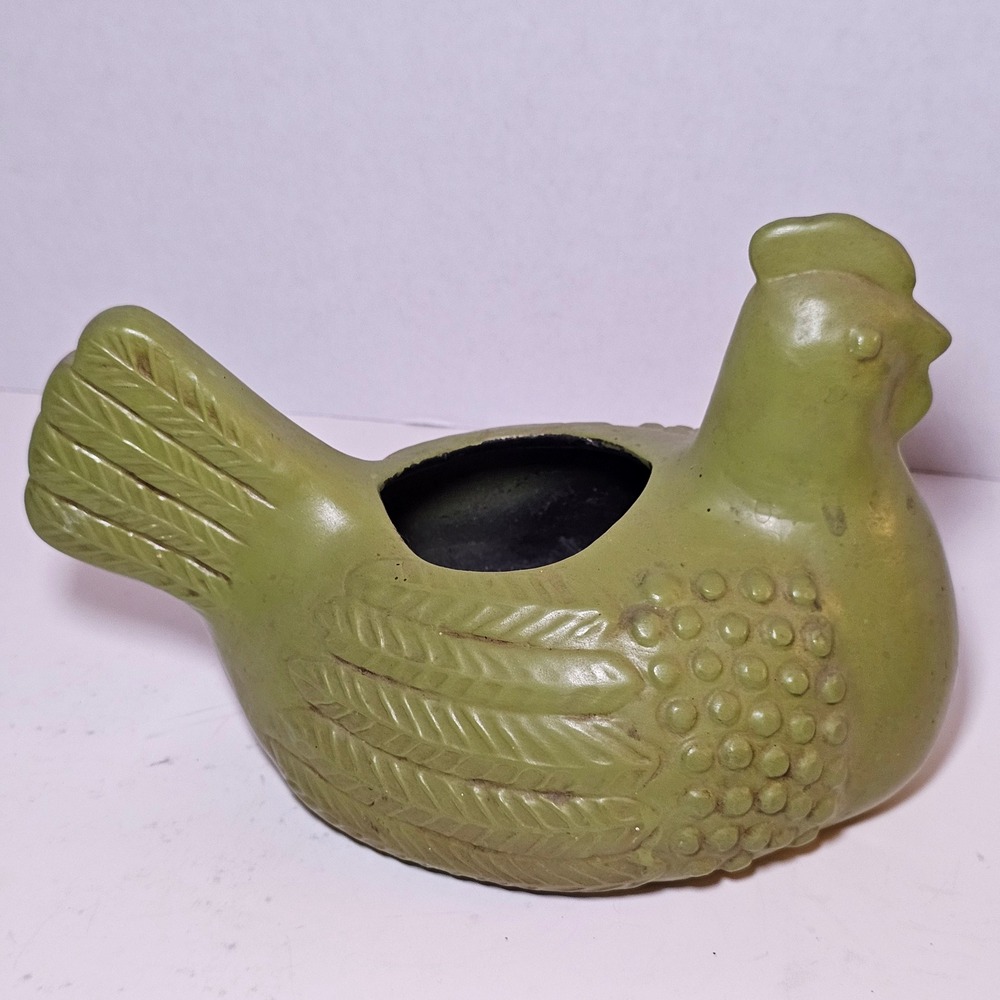 Vintage‎ Green Ceramic Planter Farmhouse Hen Figurine Succulent Pot Avacado Chic
